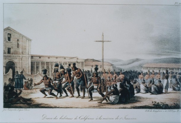 Muwekma Ohlone Indian Dancers at Mission Dolores in San Francisco, CA
by Russian Painter Louis Andrevitch Choris, circa 1816