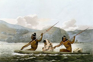 Ohlone Indians in a Tule Boat